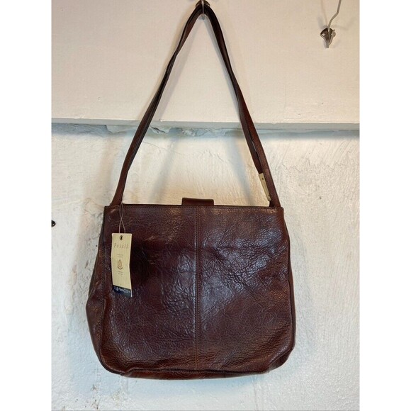 FOSSIL STERLING DOUBLE HANDLE BROWN LEATHER 12 X 11 PURSE NEW - Picture 1 of 6
